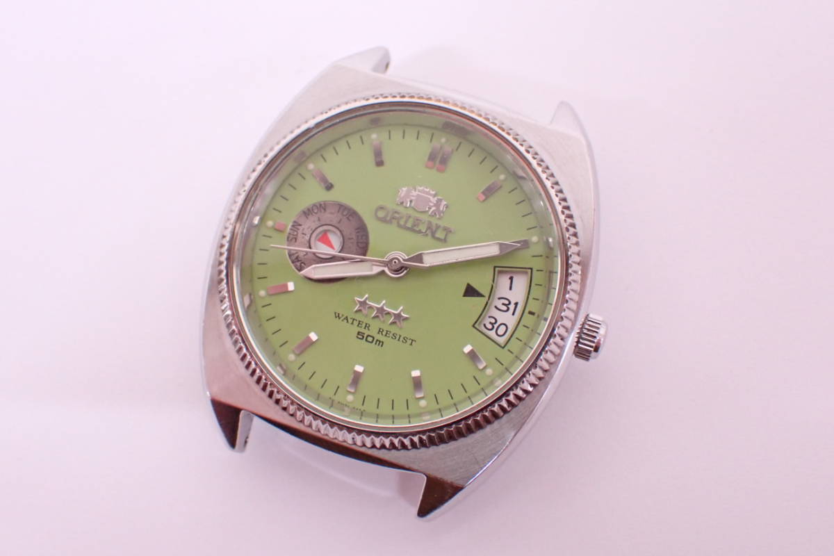 1円～ 希少 稼働品 ORIENT オリエント スリー スター デイデイト EM6C  