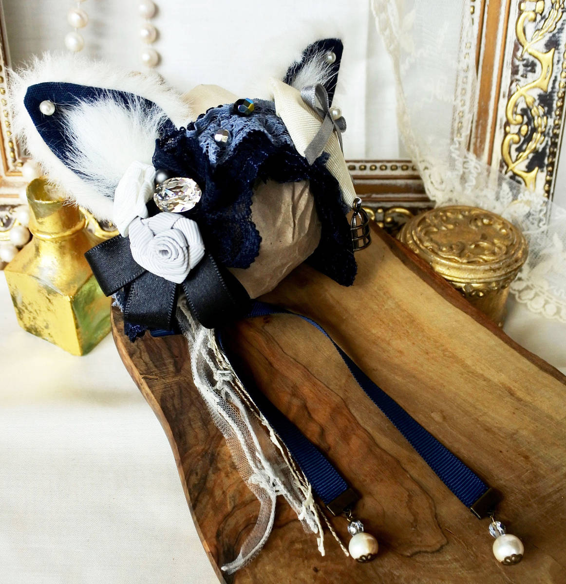 SD用　猫耳ヘッドドレス ネイビーブルー