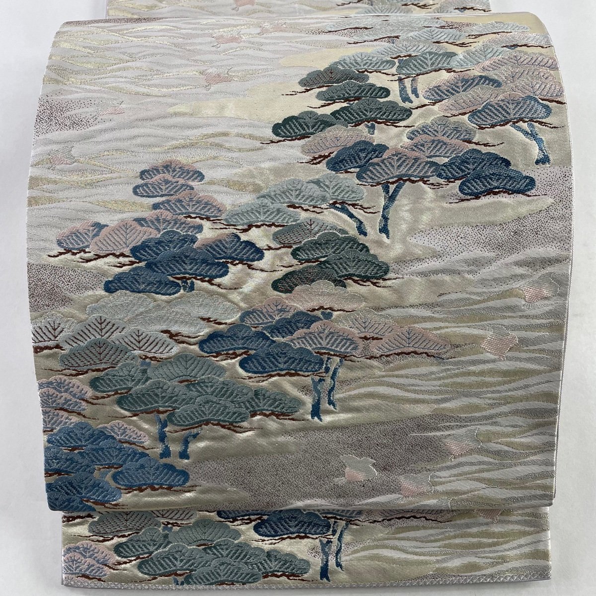 完売品 袋帯 美品 秀品 松 霞 金銀糸 箔 灰紫 六通 正絹 【中古