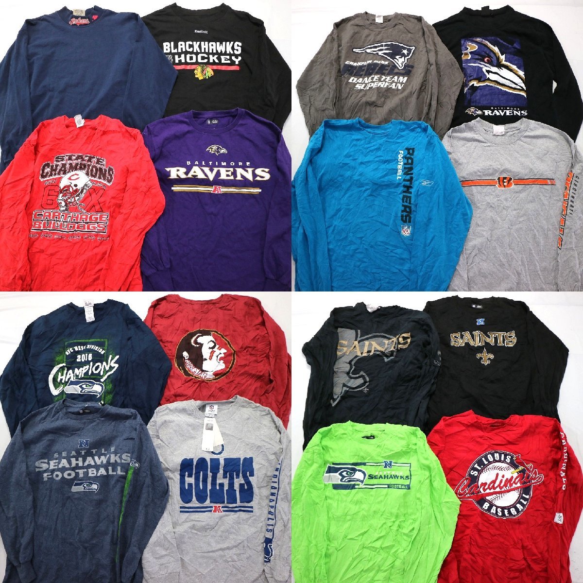 ◎長袖プロチームTシャツ set 丸首　セインツ NFL 他 (メンズM) 16枚セット まとめ売り 古着卸 1円スタート 最落なし MN1267