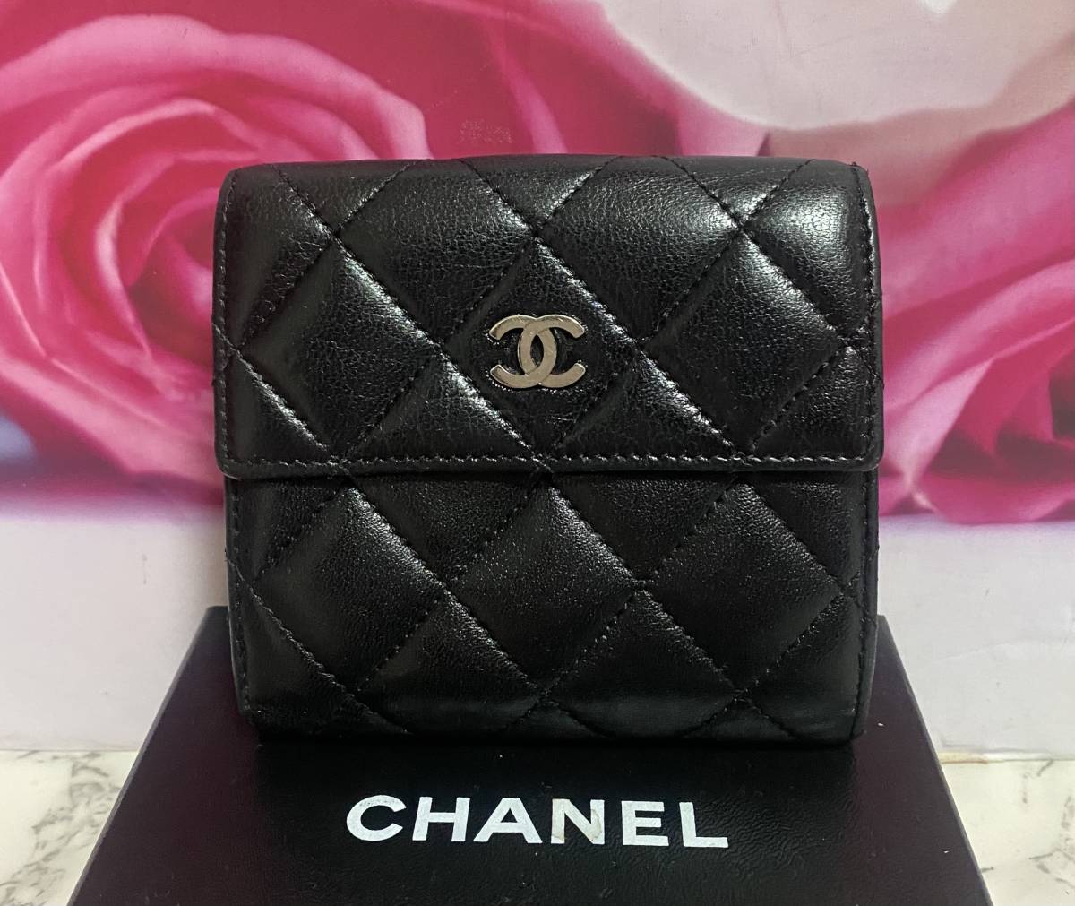正規品 CHANEL シャネル 折り財布 ブラック マトラッセ