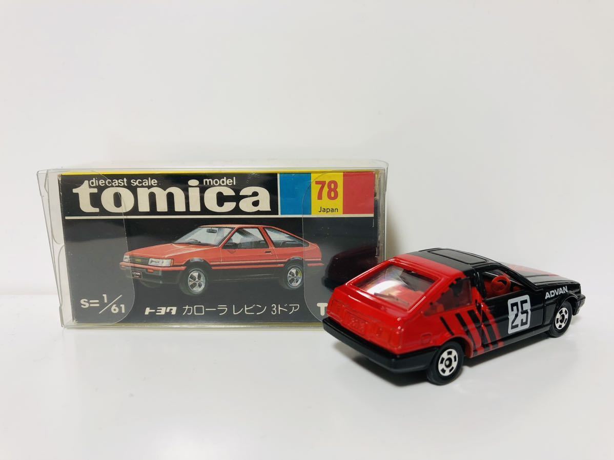 絶版黒箱トミカ 78 トヨタ カローラレビン 3ドア ボディーカラー黒/赤