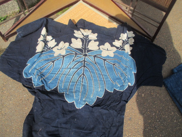 1871 筒描き 4幅 鳳凰 藍染 木綿 古布 明治〜大正 アンティーク 《和》