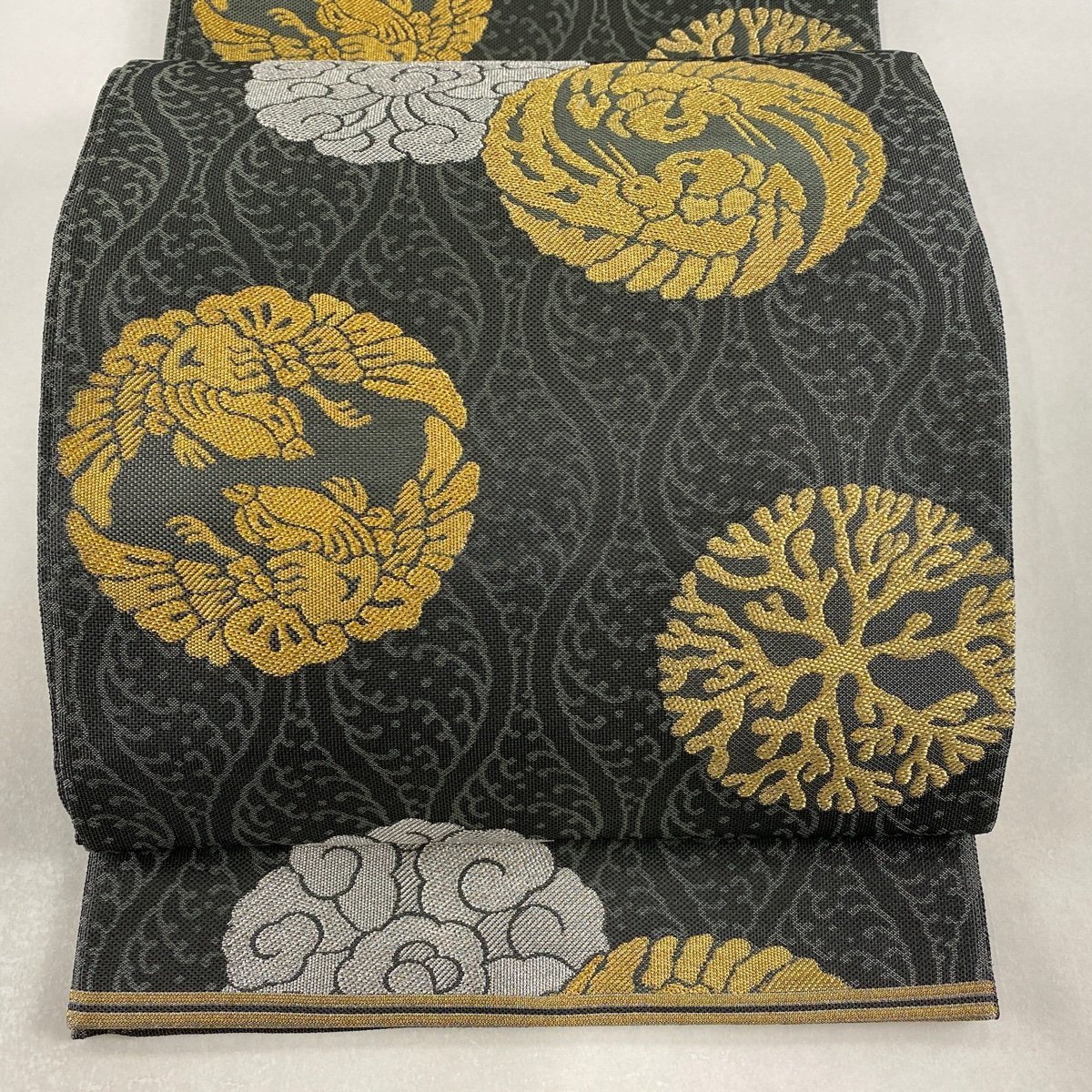 SALE，品質保証 袋帯 美品 秀品 華文 花喰鳥 金糸 箔 紫 六通 正絹
