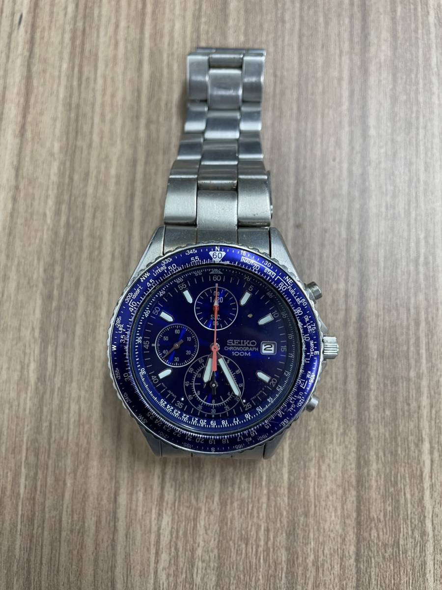1円 平 SEIKO セイコー 7T92-0CF0 パイロット クロノグラフ デイト 