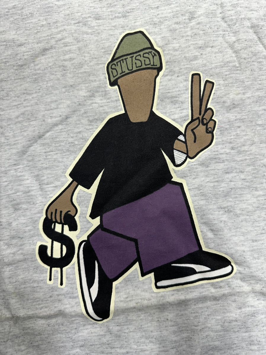 STUSSY OLD P.A.P. フィギュアTee 黒タグ (L)灰色 デッドストック品1980ヴィンテージステューシー非売品限定 ショーンフォンDIOR藤原ヒロシ