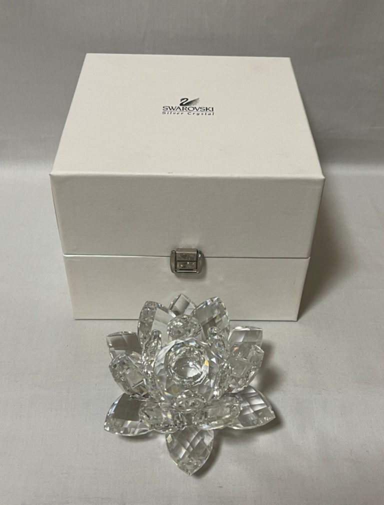 スワロフスキー 蓮の花 置物 キャンドルホルダー 箱付き保存品