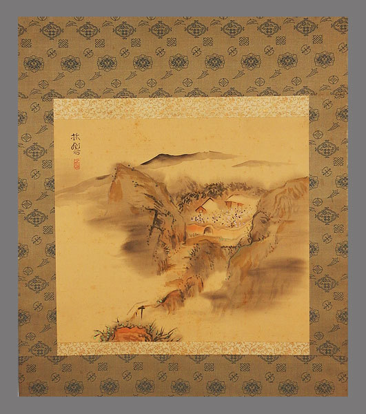 真作】□石井林響□梅花山水図□肉筆□掛軸□掛け軸□日本画□(山水