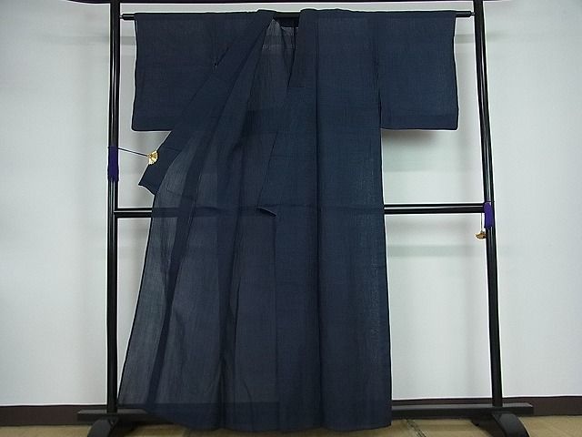 平和屋着物□夏物 本場小千谷ちぢみ 色無地 濃藍色 麻 逸品 yc5378