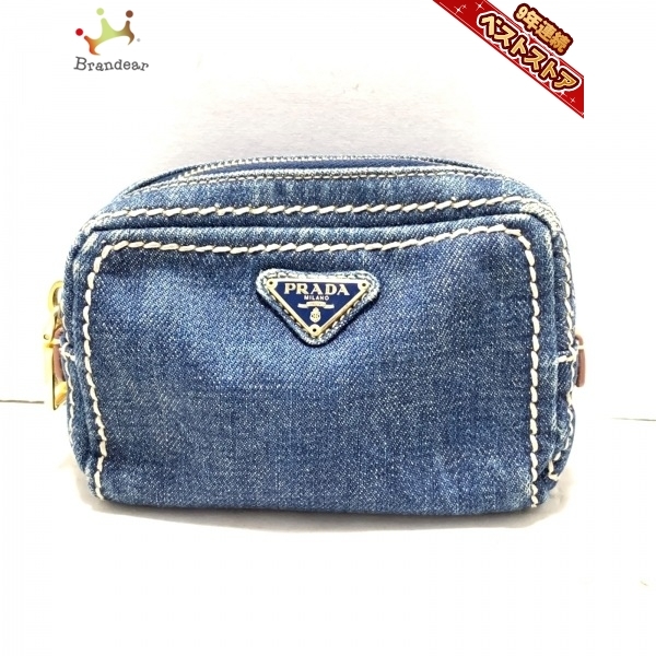 プラダ PRADA - デニム×レザー ネイビー ポーチ PRADA デニムポーチ