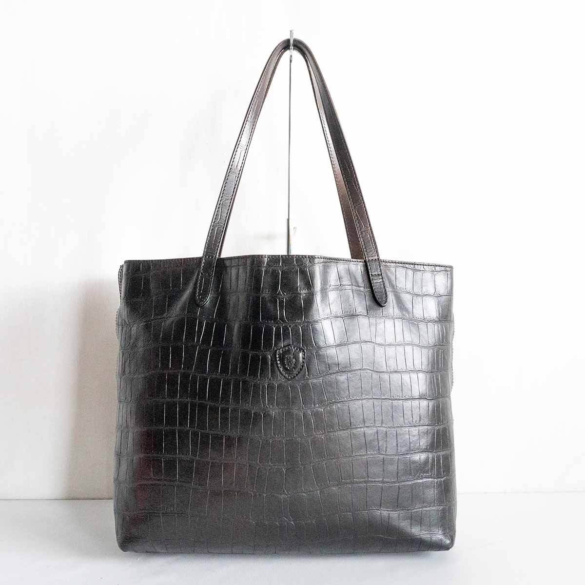 美品】FELISI 【15-50/SA クロコ型押しレザー トートバッグ】 ダーク 