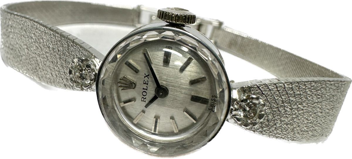 1円〜 Y 美品 14金無垢 WG ROLEX ロレックス ダイヤベゼル レディース 手巻き 総重量18.5g ホワイトゴールド アンティーク 時計 617004999