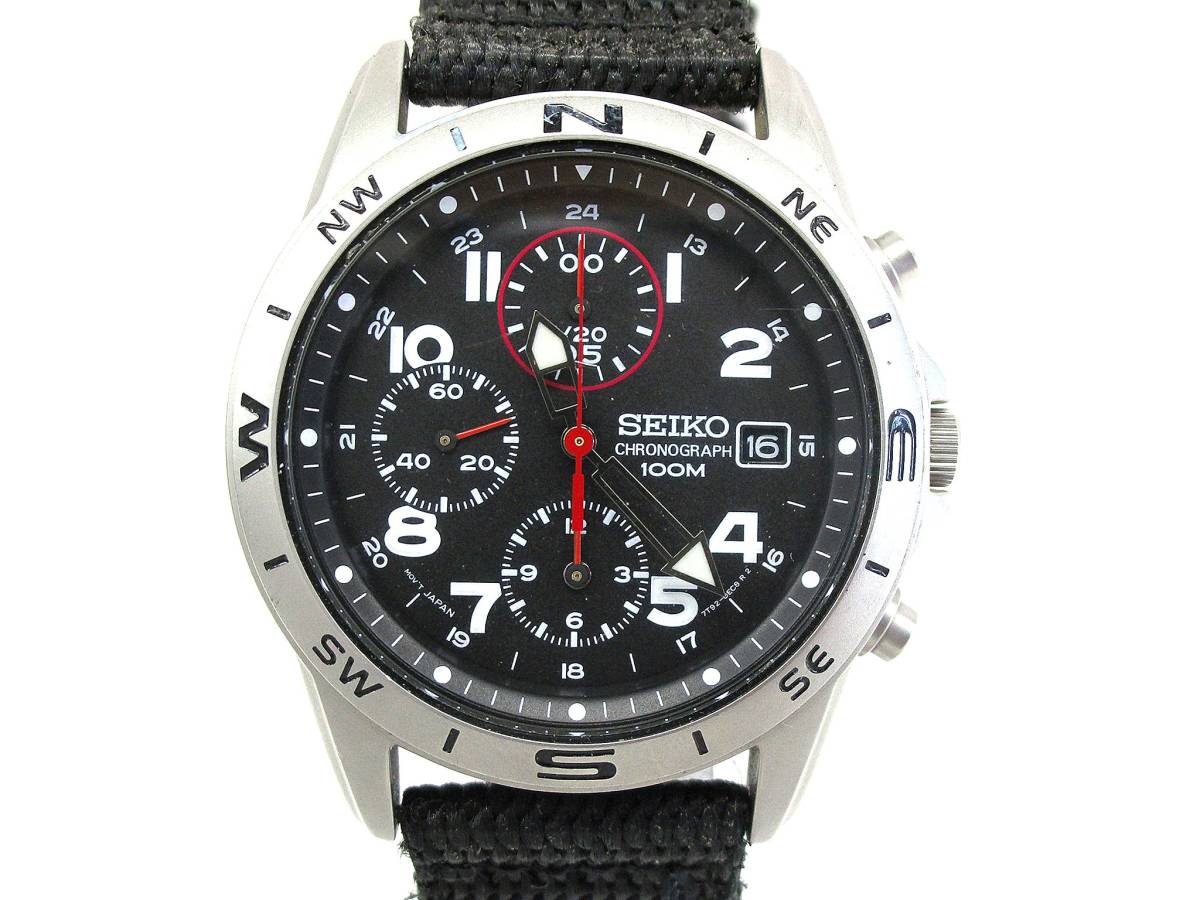 美品・箱付】SEIKO セイコー 7T92-0DW0 クロノグラフ 腕時計 黒 クロノ 