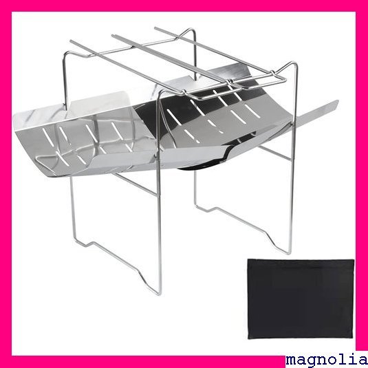 ★送料無料★ コンパクト 焚火台 折りたたみ キャンプ用品 超軽量 RBAB 焚き火台 収納袋付き ステンレス製 1台多役 61