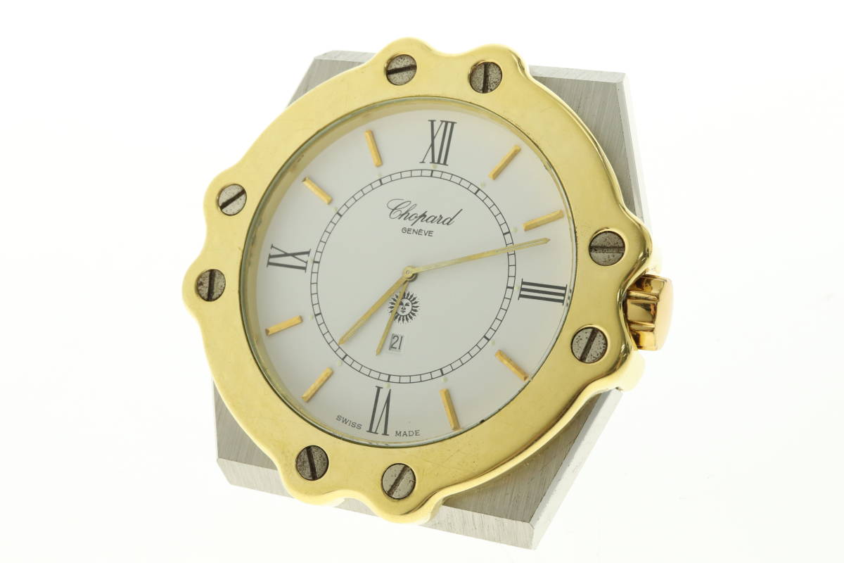 LVSP5-4-19 7T045-6 ショパール 置時計 T8023B ジュネーブ ローマン デイト ラウンド クォーツ 約300g コンビ 付属品付き ジャンク