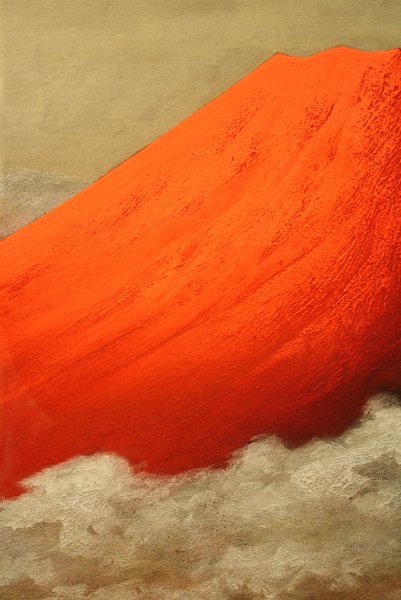 下川立夏「朱映富嶽」赤富士 日本画 肉筆画 署名落款有り 正月 現代