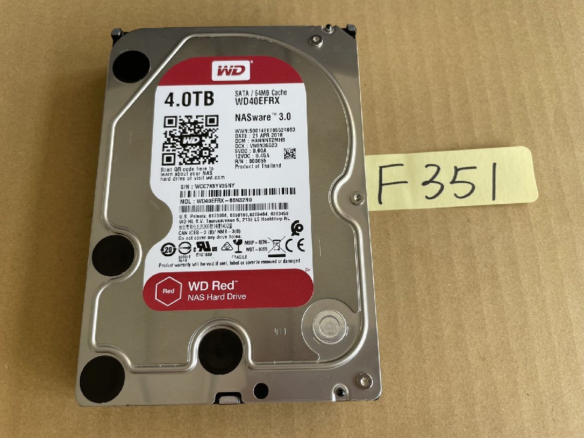 送料無料 Western Digital WD40EFRX Red 4TB 3.5インチ SATA HDD4TB 使用時間33595H★F351