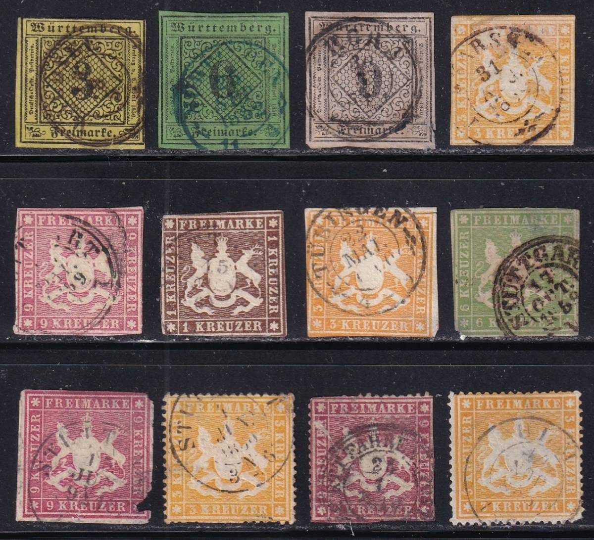 ヴュルテンブルグ・１８５１－６１年（済）１２種