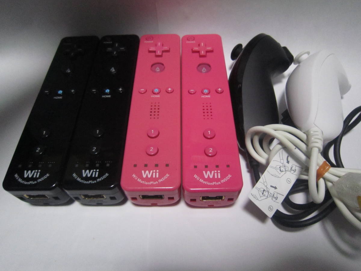 wii本体、リモコン4本.ヌンチャク2本、ハンドル4本、太鼓、ソフト6点セット