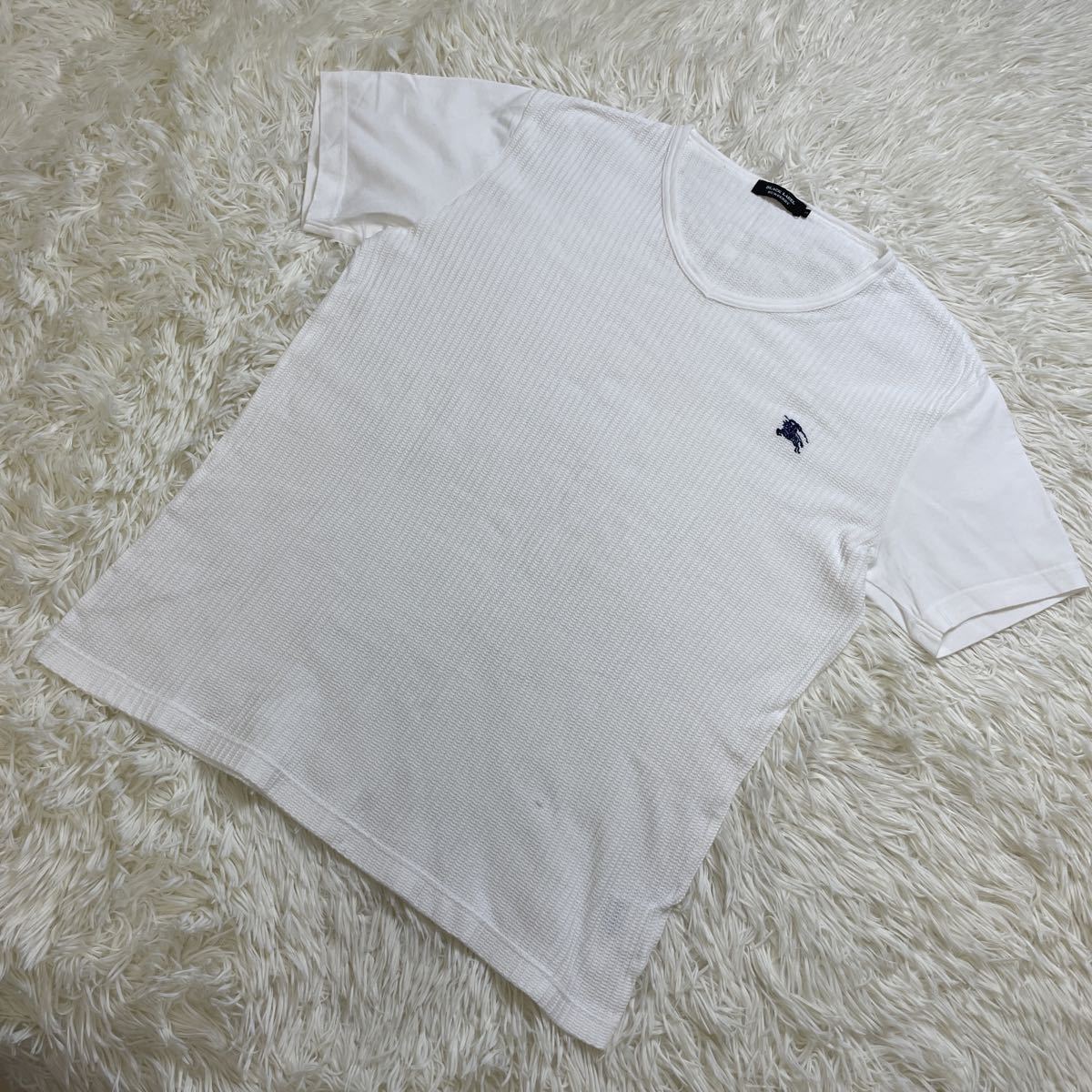 バーバリーブラックレーベル BURBERRY BLACKLABEL 半袖Tシャツ ホワイト白 大きいサイズ ホース刺繍 3(L) 通気性 春夏