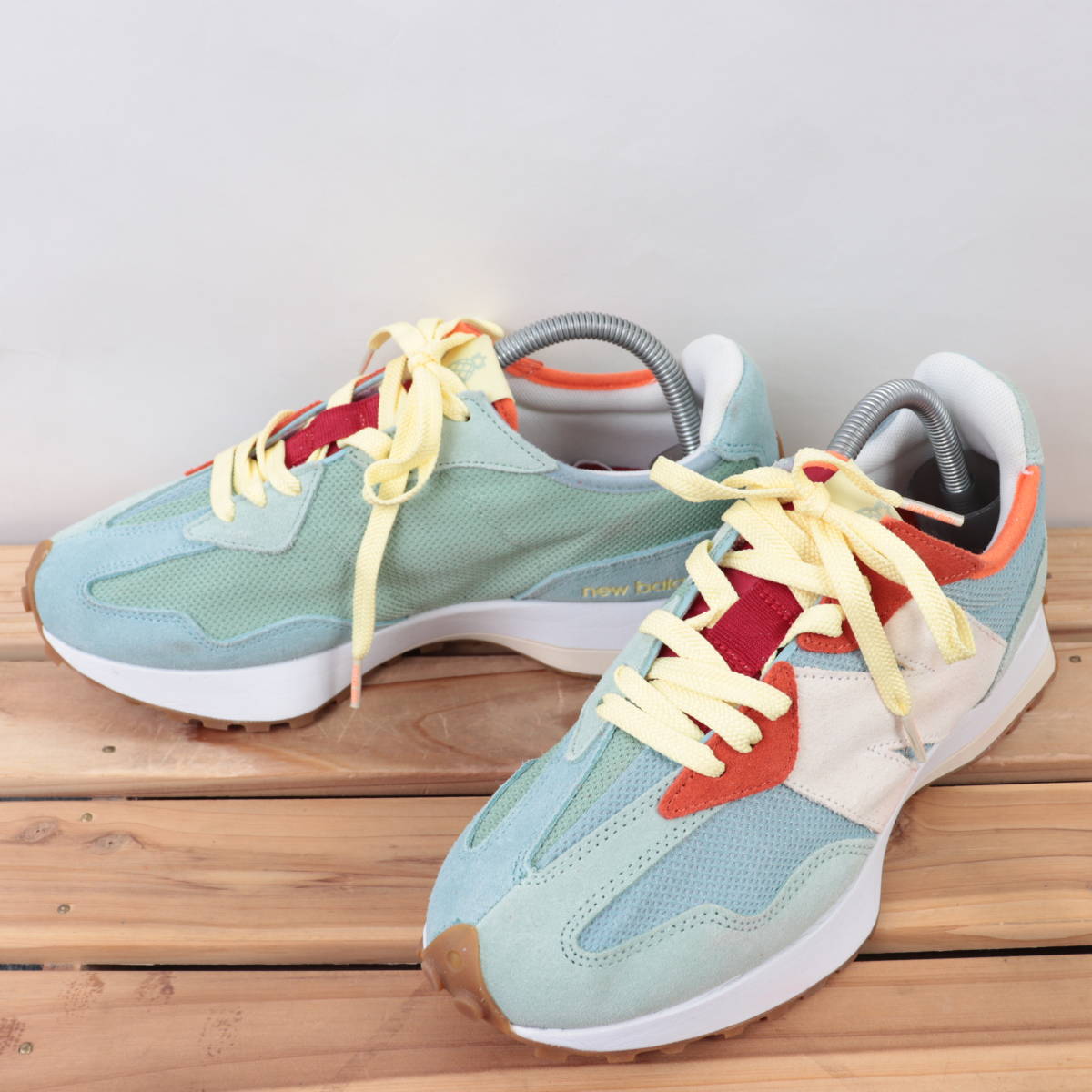 z4017【M327TSB】ニューバランス US7.5 25.5cm/ライトブルー ライトグリーン オレンジ ライトベージュ newbalance メンズ スニーカー 中古