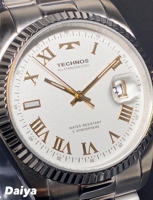 新品 TECHNOS テクノス ウォッチ 腕時計 正規品 アナログ 防水 クオーツ ステンレス カレンダー シンプル シルバー ホワイト プレゼント