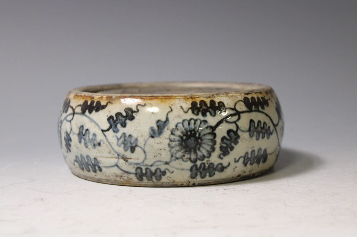 英】2553 「大明萬暦年製」款 古染付陶硯 中国美術 朝鮮 韓国