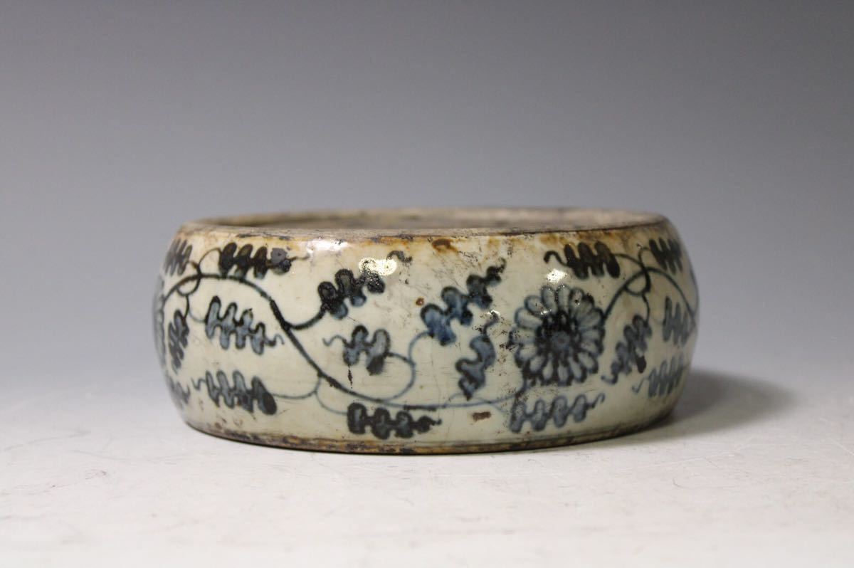 英】2553 「大明萬暦年製」款 古染付陶硯 中国美術 朝鮮 韓国