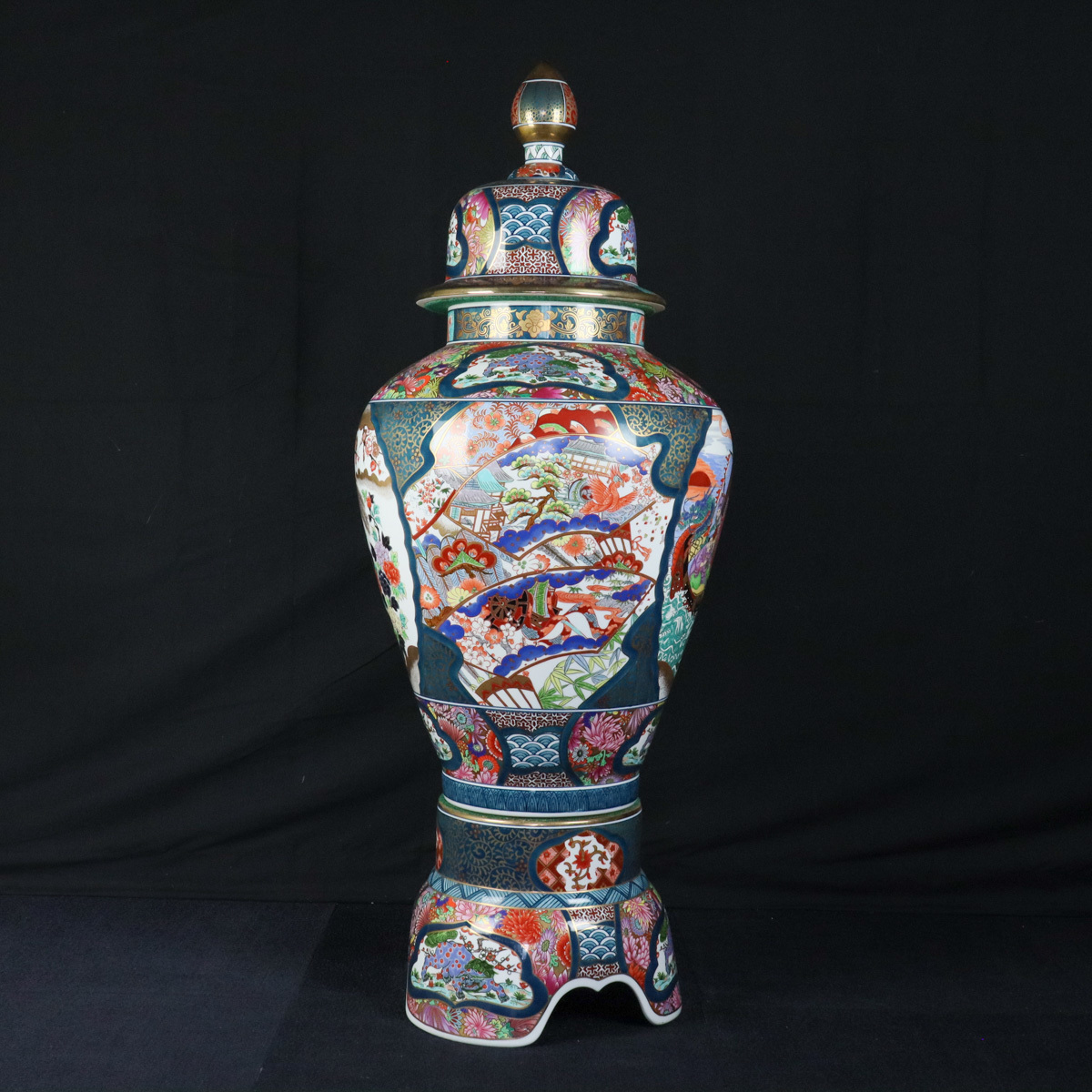 宙 伝統工芸 有田焼 勝右衛門作 花鳥紋七福神図沈香壺 50cm 木札付