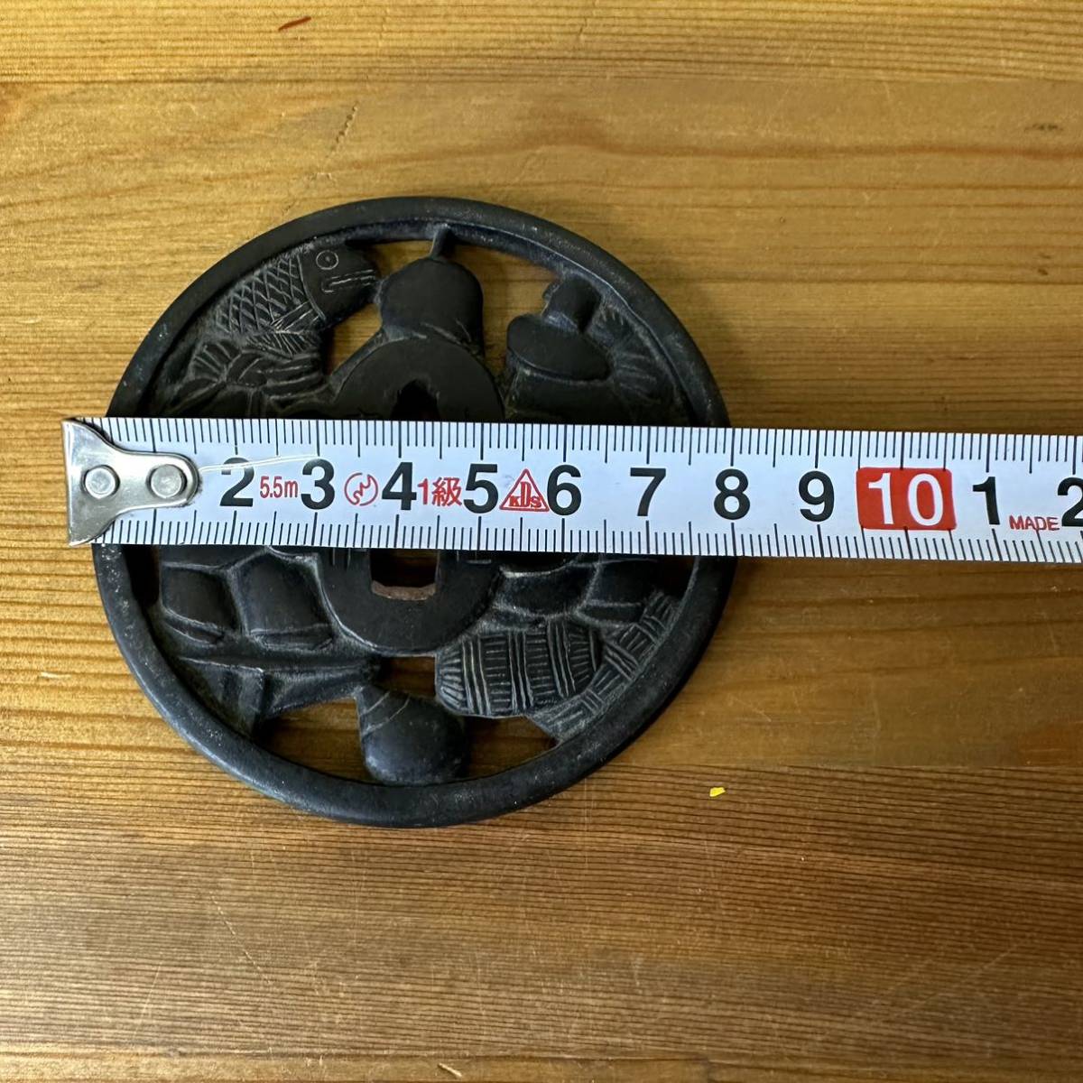 赤銅透かし 在銘 恵比寿 大黒天 大和住 家次作 透かし鐔 刀鐔 鍔