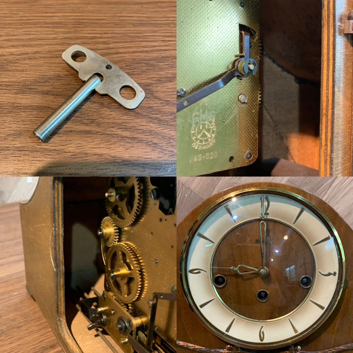 預五0518Z] Hermle ヘルムレ 置時計 ゼンマイ式 ドイツ製 アンティーク