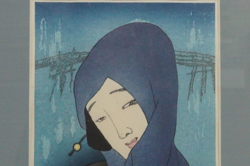 E884◇【竹久夢二】木版画「おこそずきん」ED:41/200 江戸情緒ある美人 