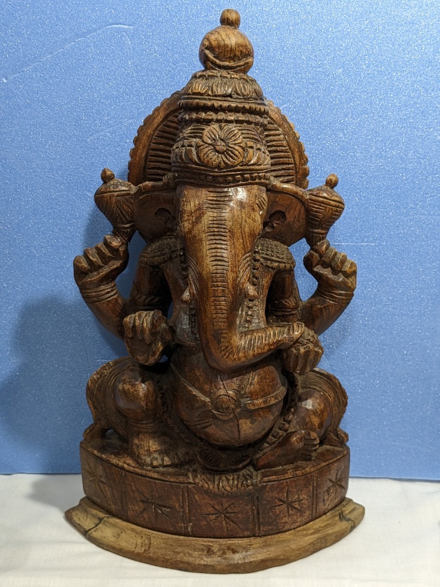 【超特大】神木カダムウッド製　木製　ガネーシャ像 置物 約29cm 超特大神木カダムウッド製 木製 ガネーシャ像 置物 約30cm .co