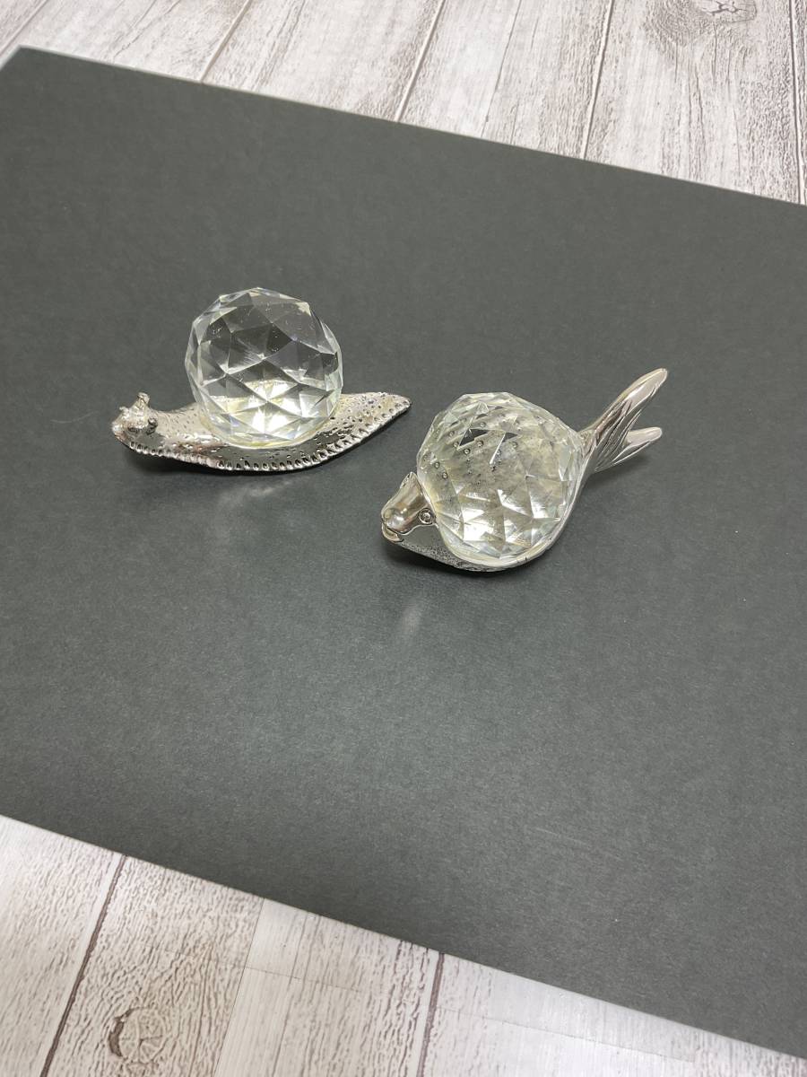 イタリア製　RARGENTO925　クリスタルボール？　魚　カタツムリ　オブジェ２個セット