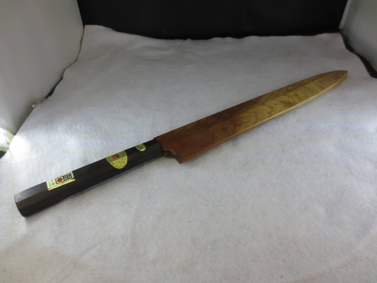 300mm 柳刃包丁 尺　墨流しダマスカス黒檀 本 牛八角柄　刺身包丁 和包丁△ 58916】堺源重清 別作 黒檀八角水牛柄 刺身包丁 柳刃包丁 ダマスカス鋼