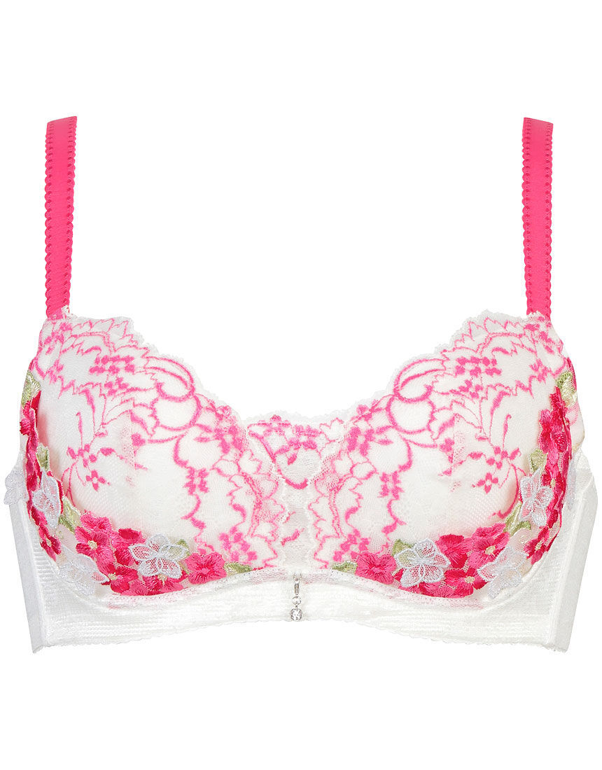 新品 定価6490円 ワコール ウイング レシアージュ 小胸に見せる ミニマイザー E80 レース ブラジャー 刺繍 お花 フラワー ホワイト ピンク