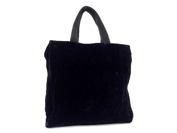 【極美品・付属品完備✨】プラダ ベロア トートバッグ 肩掛け ベルベット 黒色 1円 □美品□ PRADA プラダ ベロア ハンドバッグ トートバッグ