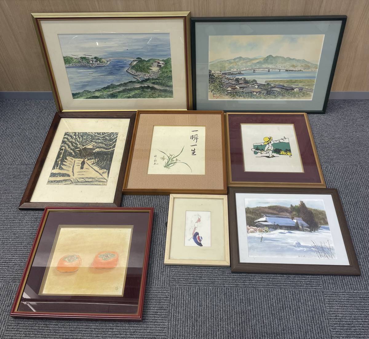 1円〜 まとめ売り8点 額あり サインあり 水彩画 版画 街並 風景画 