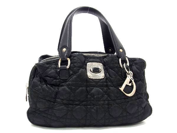 1円 ■美品■ Christian Dior ディオール カナージュ ナイロン ハンドバッグ トート レディース ブラック系 AN0185