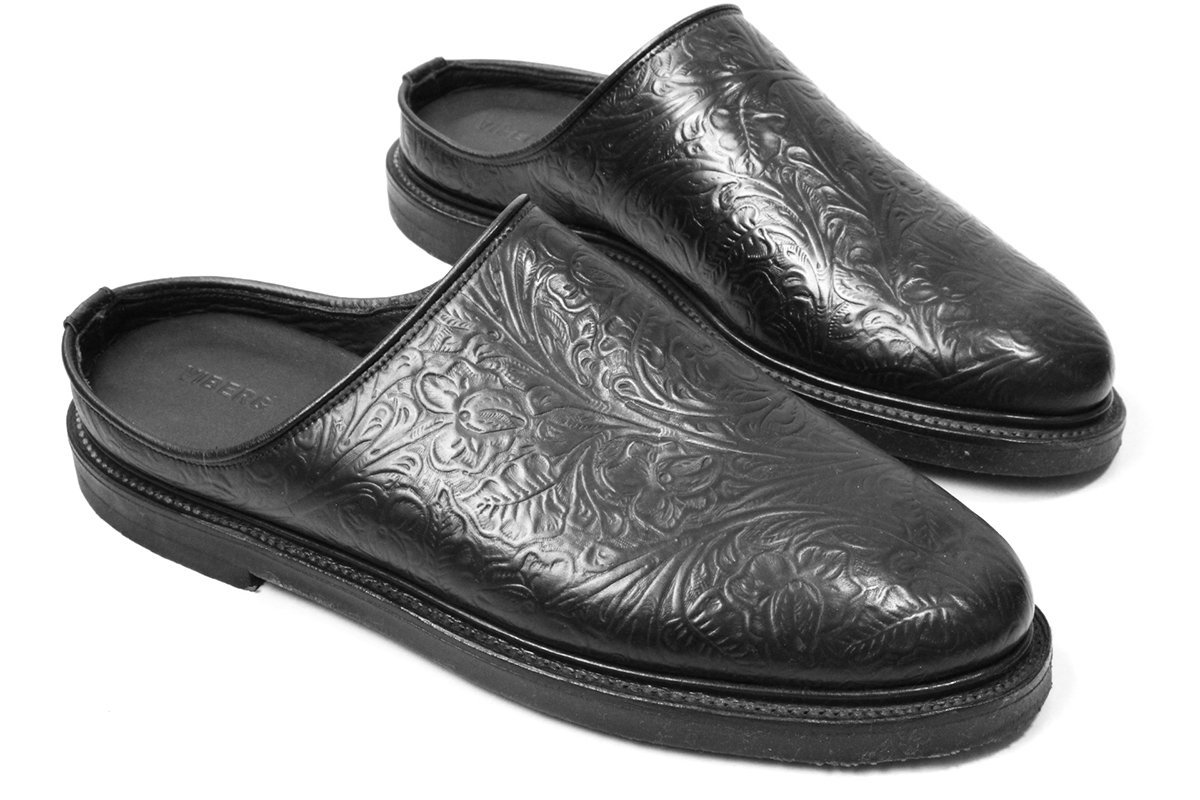 ★未使用 VIBERG ◆高級 ミュール 黒 サイズ6.5 *Horween コードバンレザー使用 定価19万円* 型押し サボサンダル ヴァイバーグ ◆No273