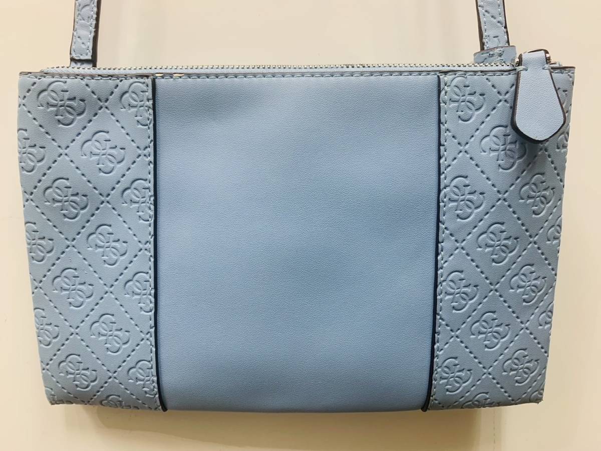 現状品】 GUESS ゲス ショルダーバッグ 水色 ライトブルー 合皮 縦約 