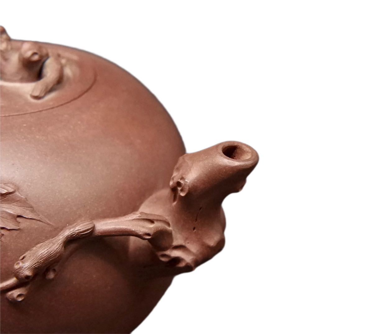 S192 中国古玩　朱泥 急須 刻あり 道洪 在銘 茶道具 煎茶道具 中国古美術 幅:20×12.9cm_3