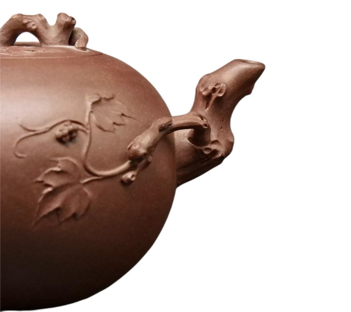 S192 中国古玩　朱泥 急須 刻あり 道洪 在銘 茶道具 煎茶道具 中国古美術 幅:20×12.9cm_4