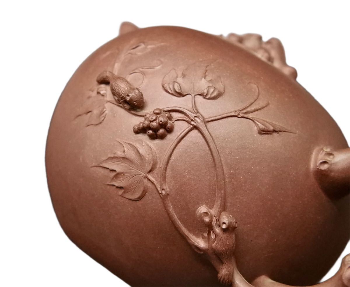 S192 中国古玩　朱泥 急須 刻あり 道洪 在銘 茶道具 煎茶道具 中国古美術 幅:20×12.9cm_7