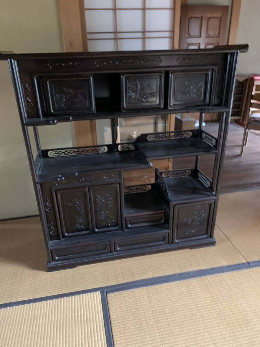飾り棚 和家具 茶棚 茶箪笥 透かし彫り 和風 違い棚 ☆茶箪笥 骨董