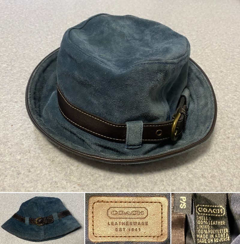 N70/良品COACH バケットハット 帽子 サイズP/S スエード×ナイロン 内径58cmぐらい