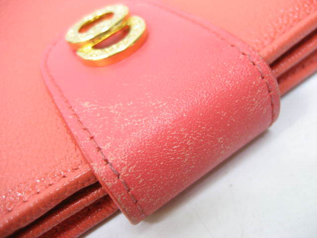 レディース BVLGARI 長財布 レッド レザー リング金具