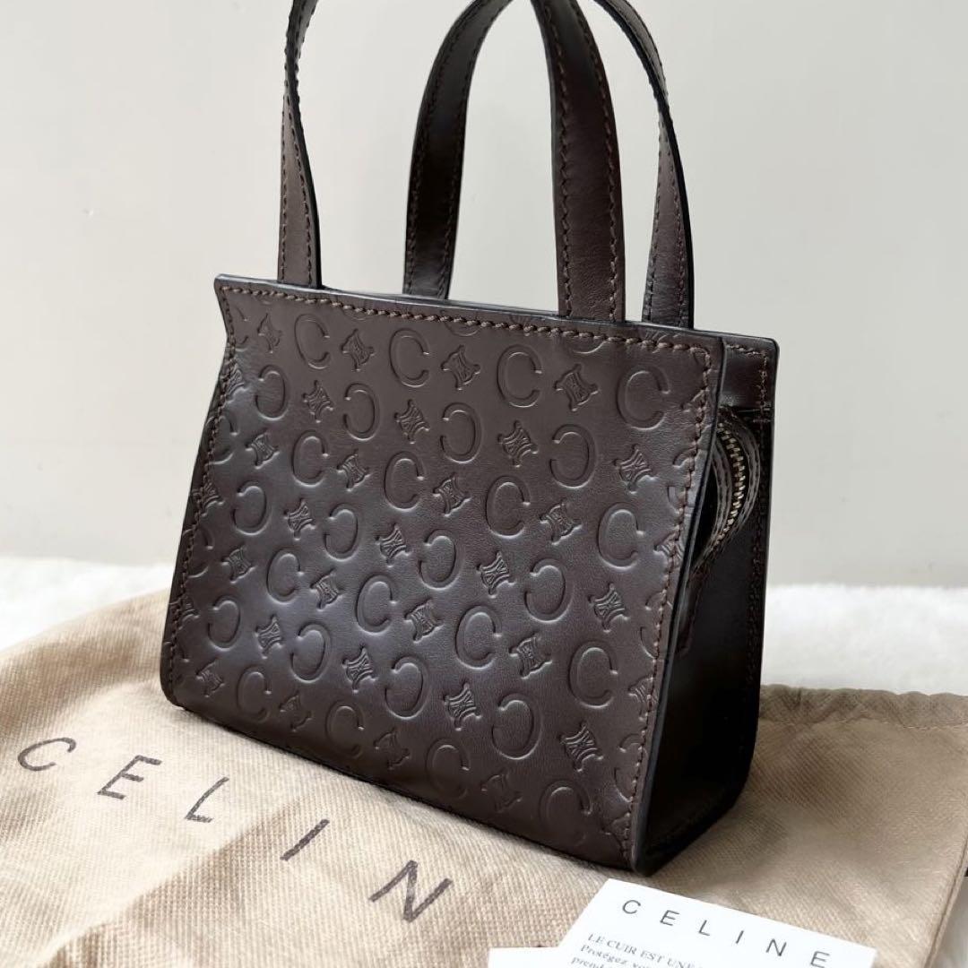 CELINE セリーヌ ミニハンドバッグ オールレザー ブラウン Cマカダム
