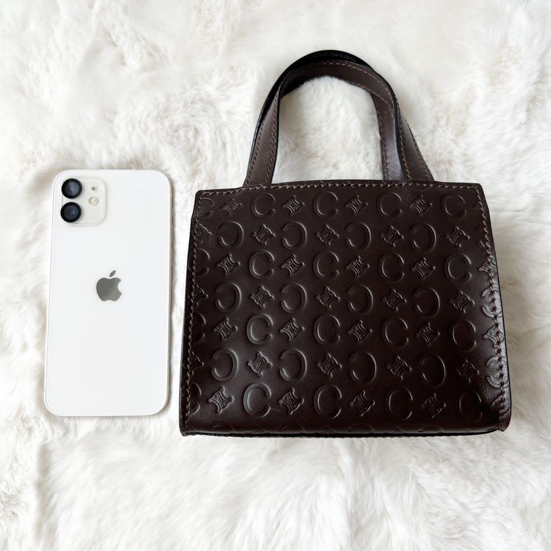 CELINE セリーヌ ミニハンドバッグ オールレザー ブラウン Cマカダム