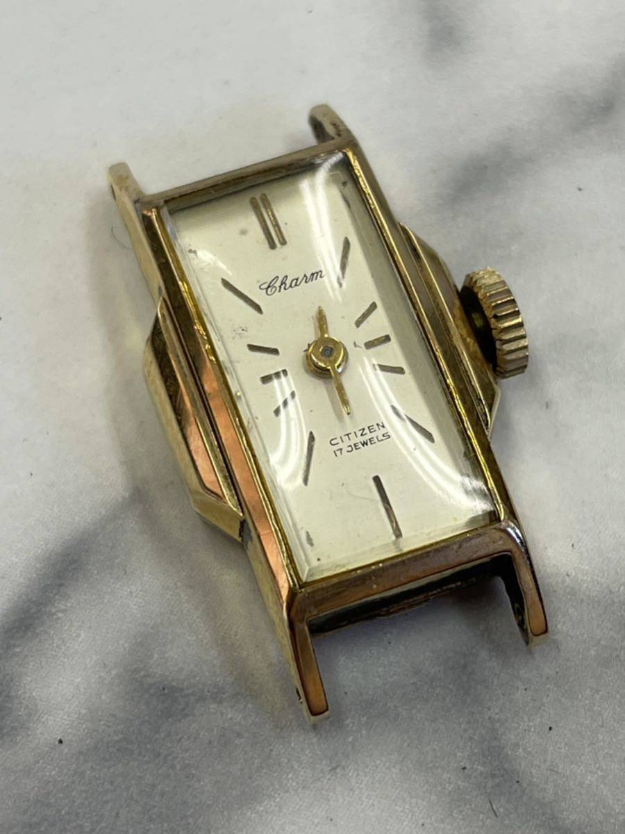 シチズン チャーム K14金無垢 17石 レディース 手巻き 腕時計-【美品